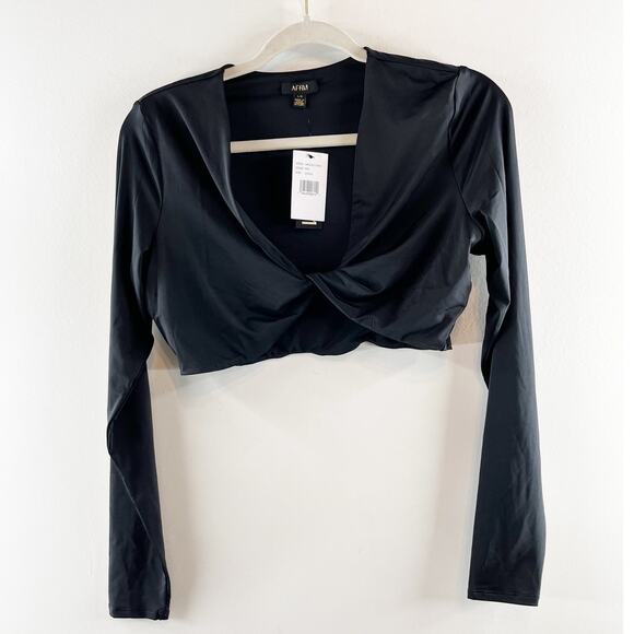AFRM Nico Twist Front Long Sleeve Crop Top Black Large - Picture 2 of 7